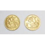 Two George V gold half sovereigns, dated 1913 and 1914 (2)