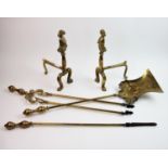 A set of three 19th century brass fire irons, to include poker, tongs and shovel, each with a