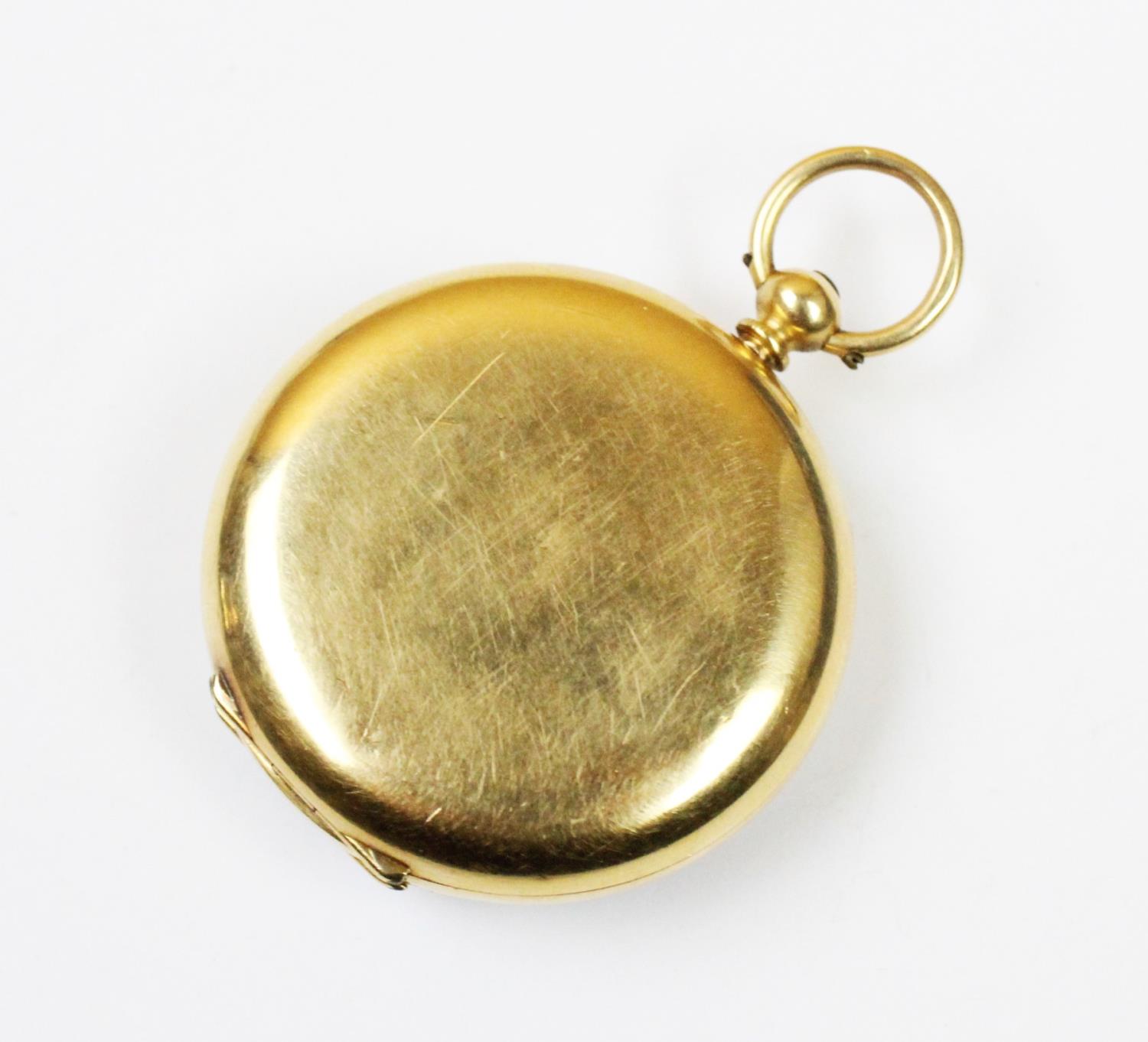 An 18ct gold lady's fob watch, the circular white dial with gold and enamel floral decoration, Roman - Image 2 of 3