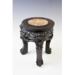 A Chinese marble topped carved hardwood jardiniere/vase stand, of small proportions, 25.5cm high