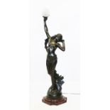 Eduard Drouot, a bronze figural lamp modelled as a female nude 'Sunset', modelled with