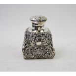 An Edwardian silver overlay inkwell, probably William Comyns & Sons, London 1906, the moulded