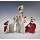 Two Royal Doulton figurines 'Miss Muffet' HN 1936 and 'Autumn Breezes' HN 1934, along with three