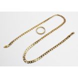 A 9ct gold flat curb link chain, lobster claw and loop fastening, approx. 50cm long, together with a