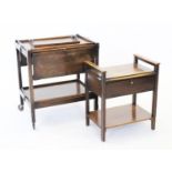 An early 20th century metamorphic oak tea trolley, 64cm long, along with an oak piano stool with a