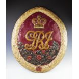 A George VI Coronation papier mache sign, designed as a red mandorla in a surround of gold