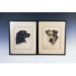 A Statham (British, 20th century), Two watercolours on paper, A black Labrador and a Terrier, Each