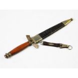 A 20th century German DLV glider pilots dagger, together with leather bound scabbard with attached