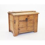 A 19th century pine trunk, possibly Scandinavian, the domed slatted cover above slatted panelled