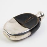 A Victorian silver and glass hip flask, Walker & Hall, Sheffield 1897, black leather covering with