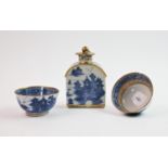 An 18th century Chinese export porcelain blue and white tea caddy, of rectangular arched form,