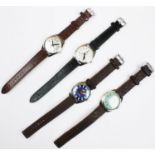 A selection of four gentleman's stainless steel 17 jewel shockproof wristwatches, including Helbros,