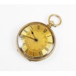 A Waltham lady's open face pocket watch, the gold toned face with black Roman numerals and