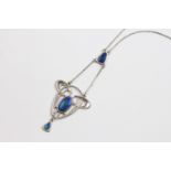 A Charles Horner Art Nouveau silver and enamel pendant, the pierced decoration pendant with blue,