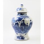 A large Chinese blue and white temple jar and cover, late 19th century, of large baluster form
