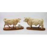 A Beswick model of a Charolais bull, from the Connoisseur collection, mounted on wooden base with