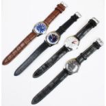 A selection of four gentleman's stainless steel 17 jewel shockproof wristwatches, including two