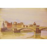 Italian School, 20th century, Watercolour and pencil sketch, The Ponte alla Carraia Bridge,