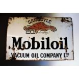 An early 20th century vintage enamelled advertising sign for the 'MOBILOIL VACUUM OIL COMPANY