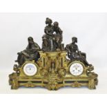 A French bronze and ormolu eight day calendar clock, 19th century, with tandem calendar and time