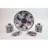 A selection of 18th century Chinese Imari export porcelain, comprising: a pair of tea caddies, of
