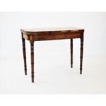 A Regency inlaid mahogany tea table, on ring turned legs, 73cm H x 90cm W x 44cm D
