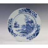 A Chinese 18th century porcelain blue and white charger, of circular form decorated with a