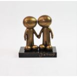 Doug Hyde, a signed limited edition bronze sculpture, 'Hand In Hand', mounted on a marble plinth