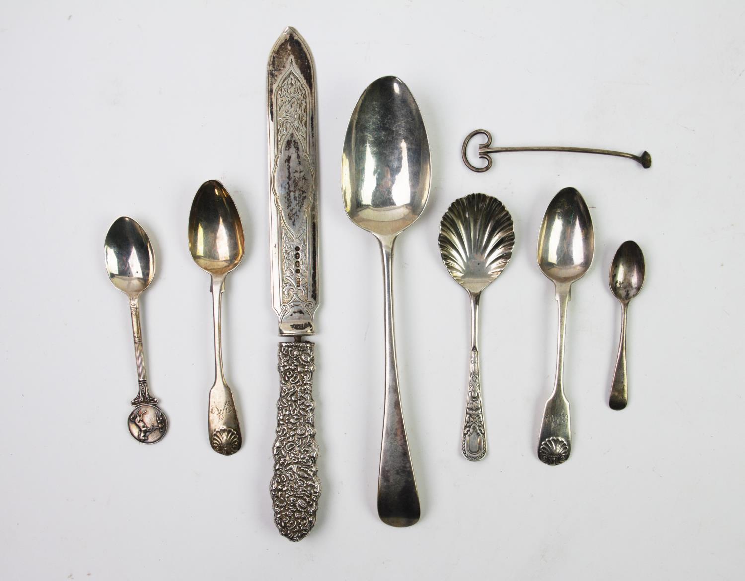 A selection of silver and silver plated flatware, to include a George III Old English silver