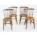 A set of four Dinex, Sweden beech wood kitchen chairs, mid 20th century, with stick backs above