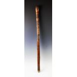 A Japanese carved bamboo 'sword stick', the external case carved with samurai warriors, 92cm long