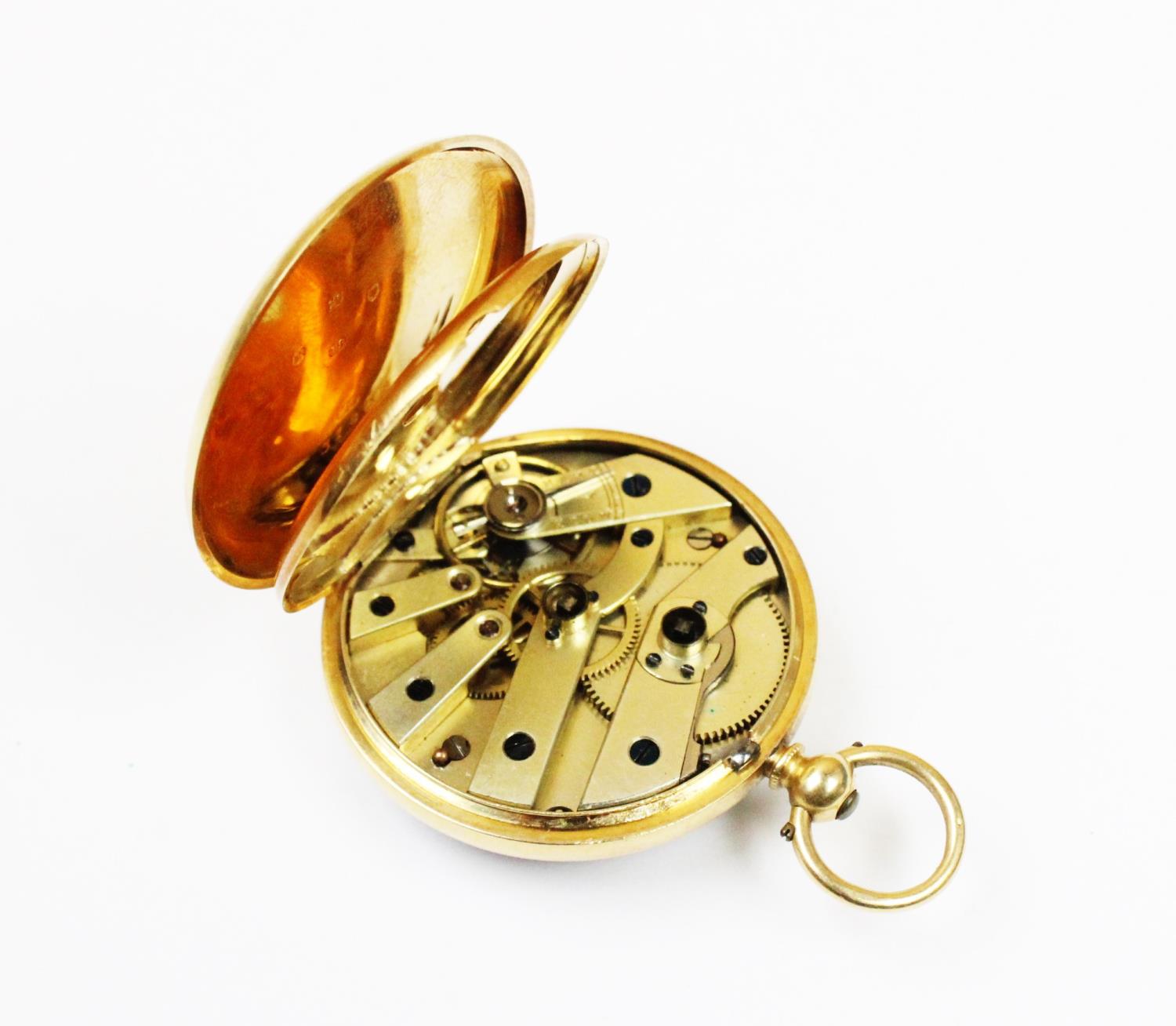An 18ct gold lady's fob watch, the circular white dial with gold and enamel floral decoration, Roman - Image 3 of 3