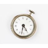 A George III silver pair case pocket watch, the white enamel dial with Roman and Arabic numerals,