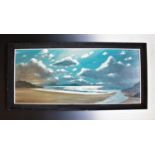 N. Henderson, Oil on board, Beach scene with cloudy sky, Signed lower left, 51.7cm x 120.5cm, Framed