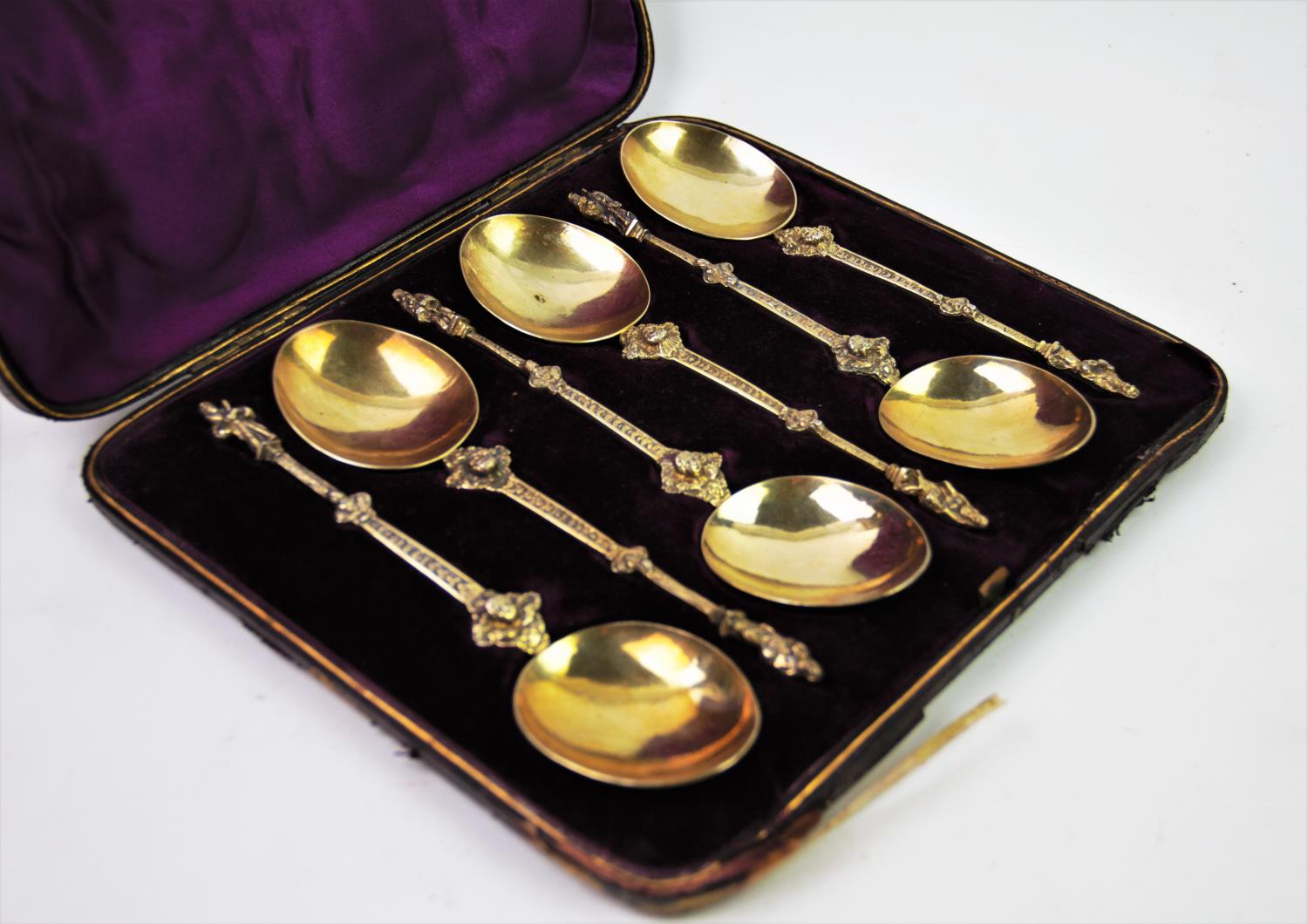 A set of six continental white metal and gilt apostle spoons, with oval bowls, chased stems - Image 2 of 2