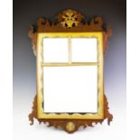 A George II style gilt fret frame mirror, with three section plate, 84cm H x 62cm W