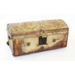 An 18th century pony skin trunk, the domed hinged cover applied with stud work and the initials 'M A