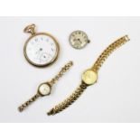 An Omega gold-plated open face pocket watch, the white enamel dial with Arabic numerals and