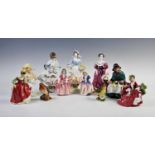 Five Royal Doulton figurines, comprising: Silks And Ribbons HN2017, Bo Peep HN1811, Fair Maiden