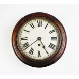 A late 19th/early 20th century drop dial wall clock, the white dial applied with black Roman