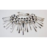 A selection of silver teaspoons, to include, a group of five rat tail pattern teaspoons, Walker &