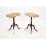 A pair of Regency style mahogany pedestal games tables, 20th century, each table with a checkered