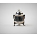 A Victorian silver tobacco jar, Walker & Hall, Birmingham 1899, of cauldron form, with swing