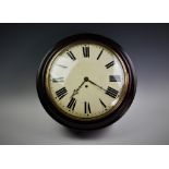 A late 19th century mahogany cased drop dial fusee wall clock, the 30cm painted dial with Roman