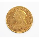 A Victorian half sovereign dated 1899, weight 4.0gms