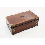 A 19th century mahogany campaign stationery box, applied with brass embellishments and inset brass