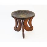 An East African tribal art Kemba Kenyan Colonial stool with wire work decoration, 24cm H x 27cm