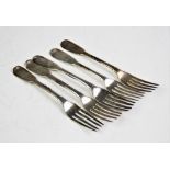 A set of five George IV fiddle pattern silver forks, John William Blake, London 1823, of plain