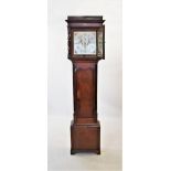 A George III oak cased eight day long case clock, the 33cm painted square dial centred with a