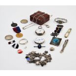 A selection of 20th century silver jewellery and other items to include a silver fancy link